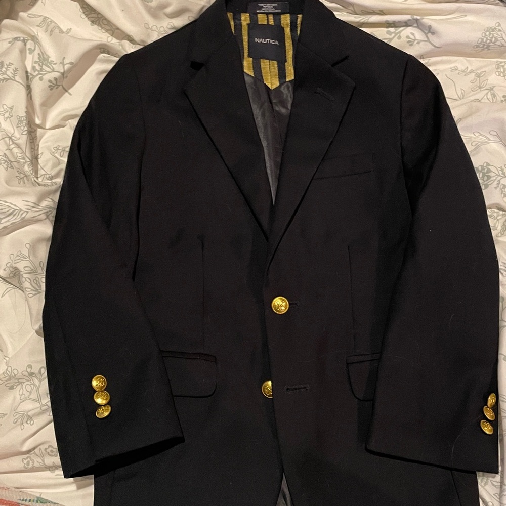 Nautica Boys Brass Button Blazer Jacket  8 Regular Blue Nautical Quiet Luxury